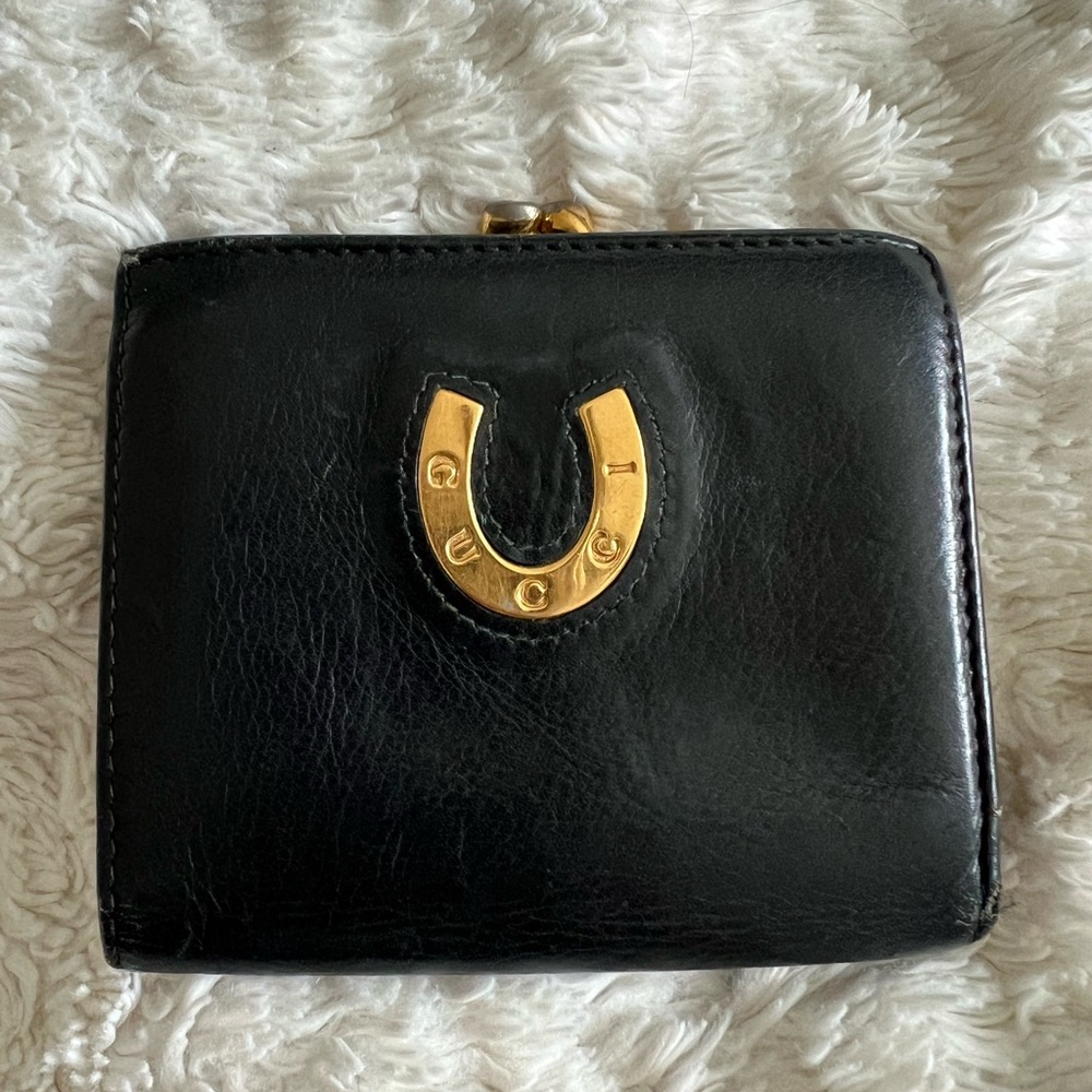 Gucci Supple Black Leather Bi-fold Horseshoe Kisslock - Picture 1 of 14